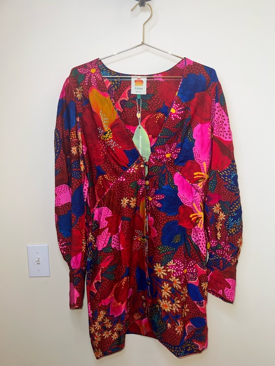 Farm Rio Snake Garden Red Floral Mini Dress NWT Large Tropical Boho - Picture 3 of 16